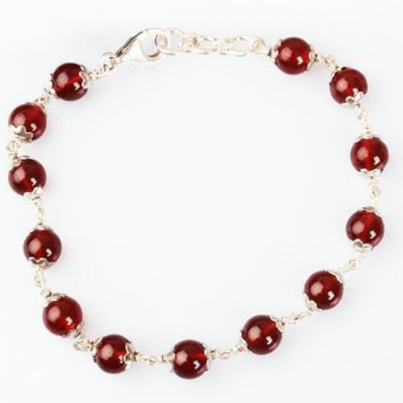 Gomed Bracelet in Pure Silver Flower Caps (7 mm)