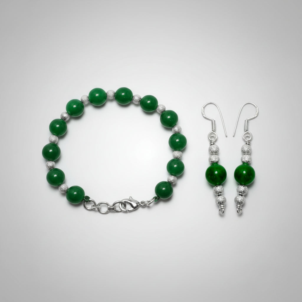 Green Onyx Bracelet and Earrings Set (10 mm)