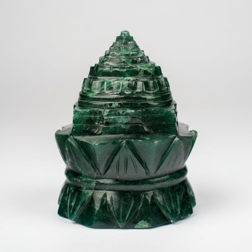 Green Jade Shree Yantra on Lotus 437 gms