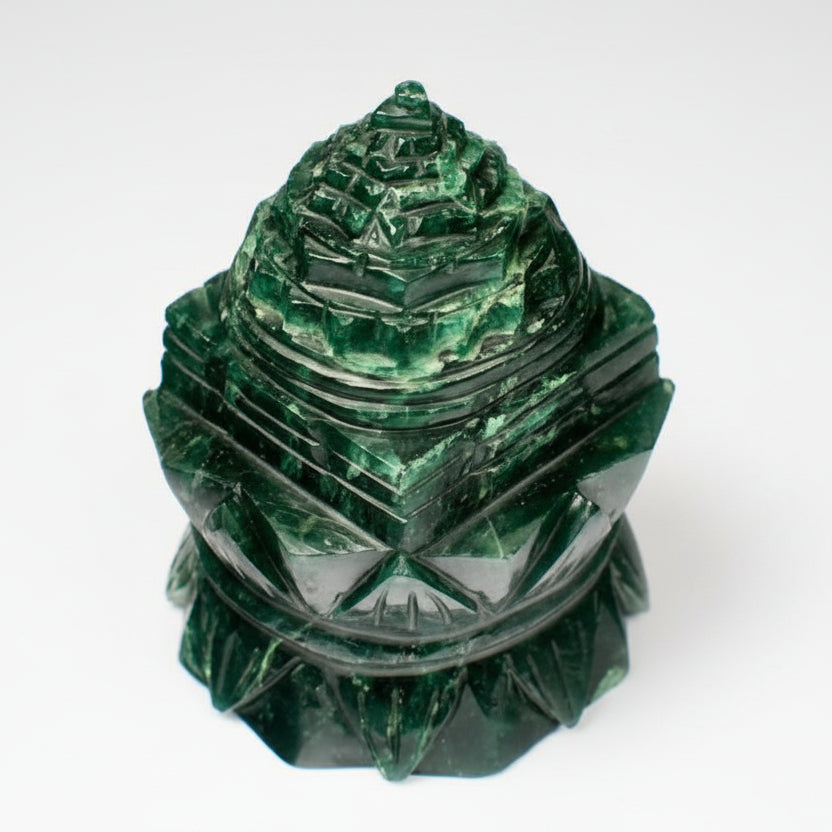 Green Jade Shree Yantra on Lotus 437 gms