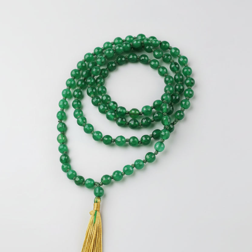 Green Onyx Mala Faceted-108+1 Beads (Size: 10 mm)