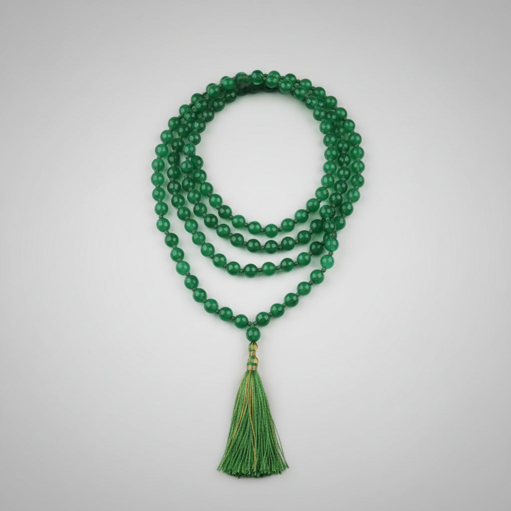 Green Onyx Mala Faceted-108+1 Beads (Size: 8 mm)