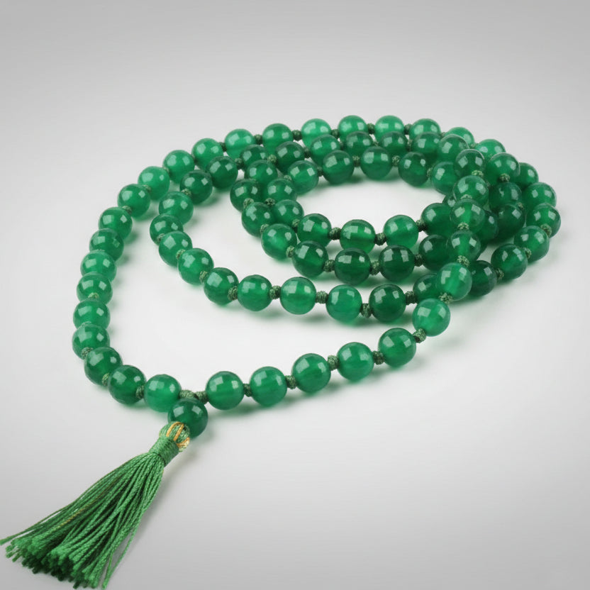 Green Onyx Mala Faceted-108+1 Beads (Size: 6 mm)