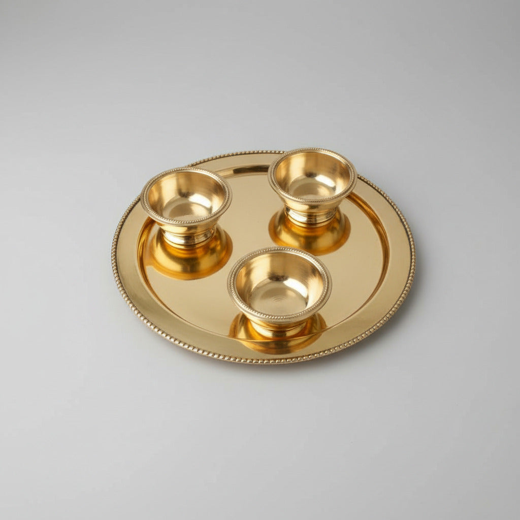 Haldi Kumkum Containers In Brass With Plate