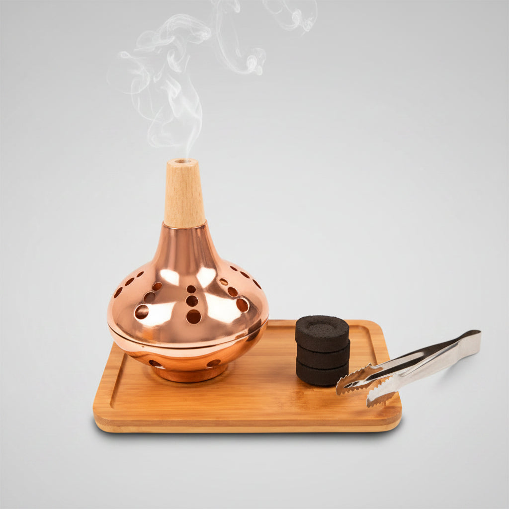 Incense Burner in Copper-with Charcoal and Oudh Powder