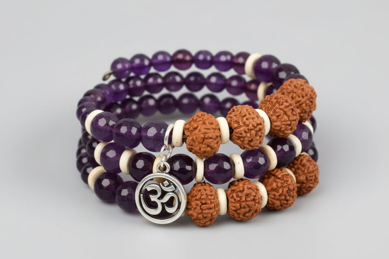 9 mukhi Rudraksha and Amethyst beads Bracelet - II