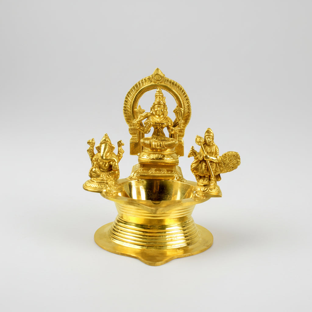Kamakshi Ganesh And Kartikeya Diya In Brass-One Piece