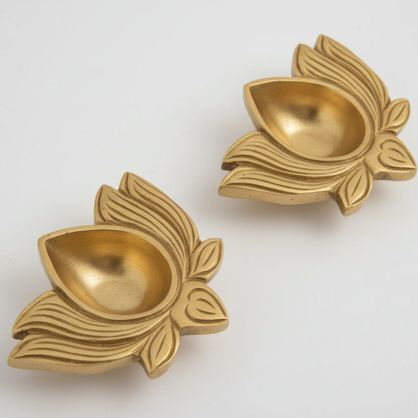 Brass Kamal Diya Set of 2