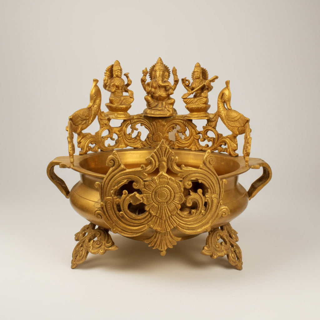 Laxmi Ganesh And Saraswati Urli In Brass