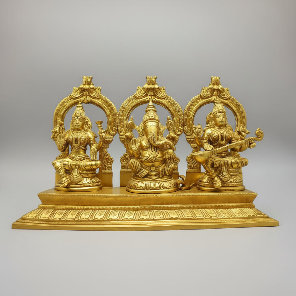Laxmi Ganesh Saraswati Brass Idol