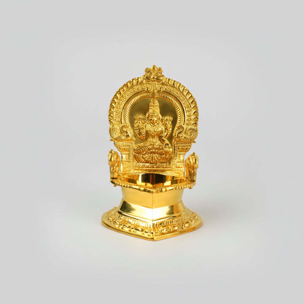 Mahalaxmi With Elephant Diya In Brass-Set of 2