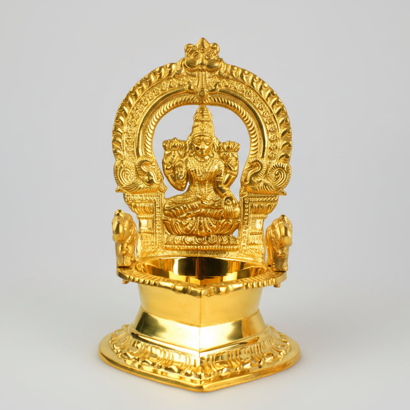 Mahalaxmi With Elephant Diya In Brass-One Piece