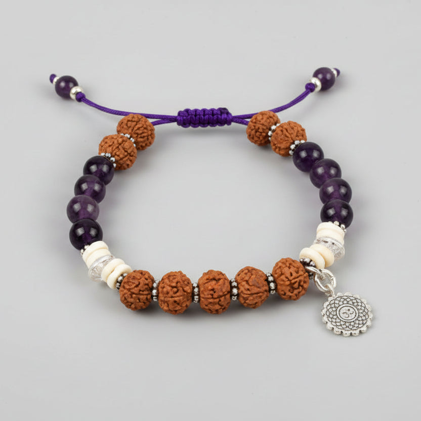 9 mukhi Rudraksha and Amethyst Beads Bracelet - I