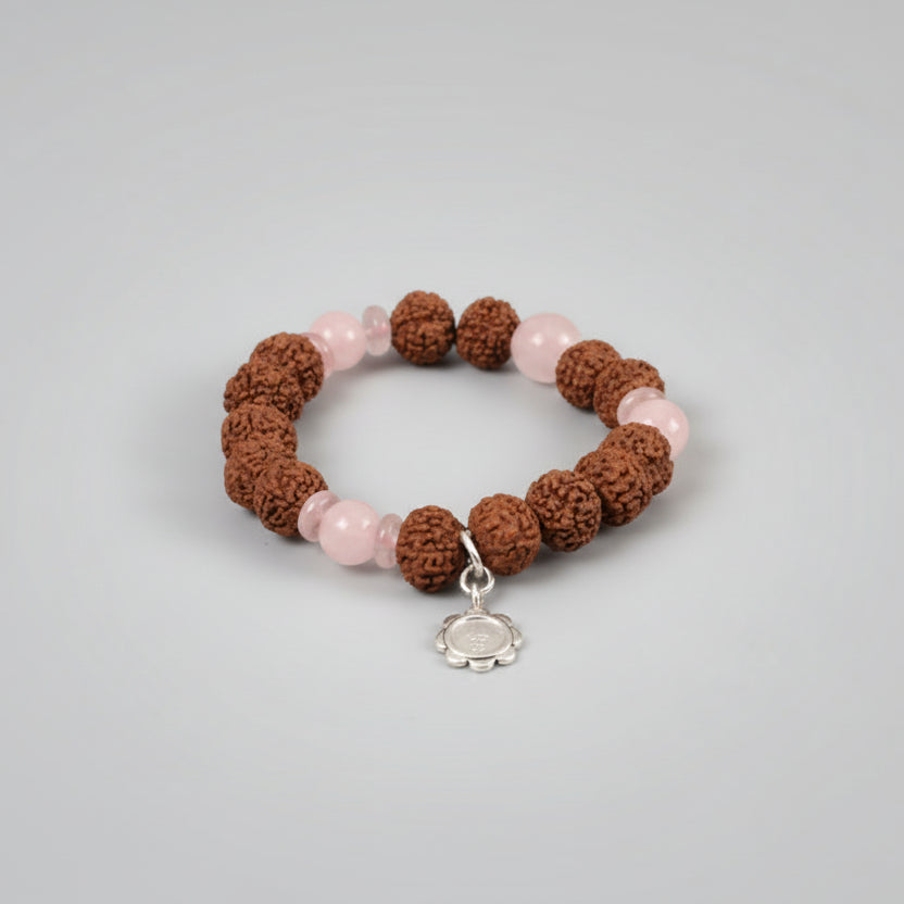 7 mukhi Rudraksha and Rose Quartz Bracelet - VI