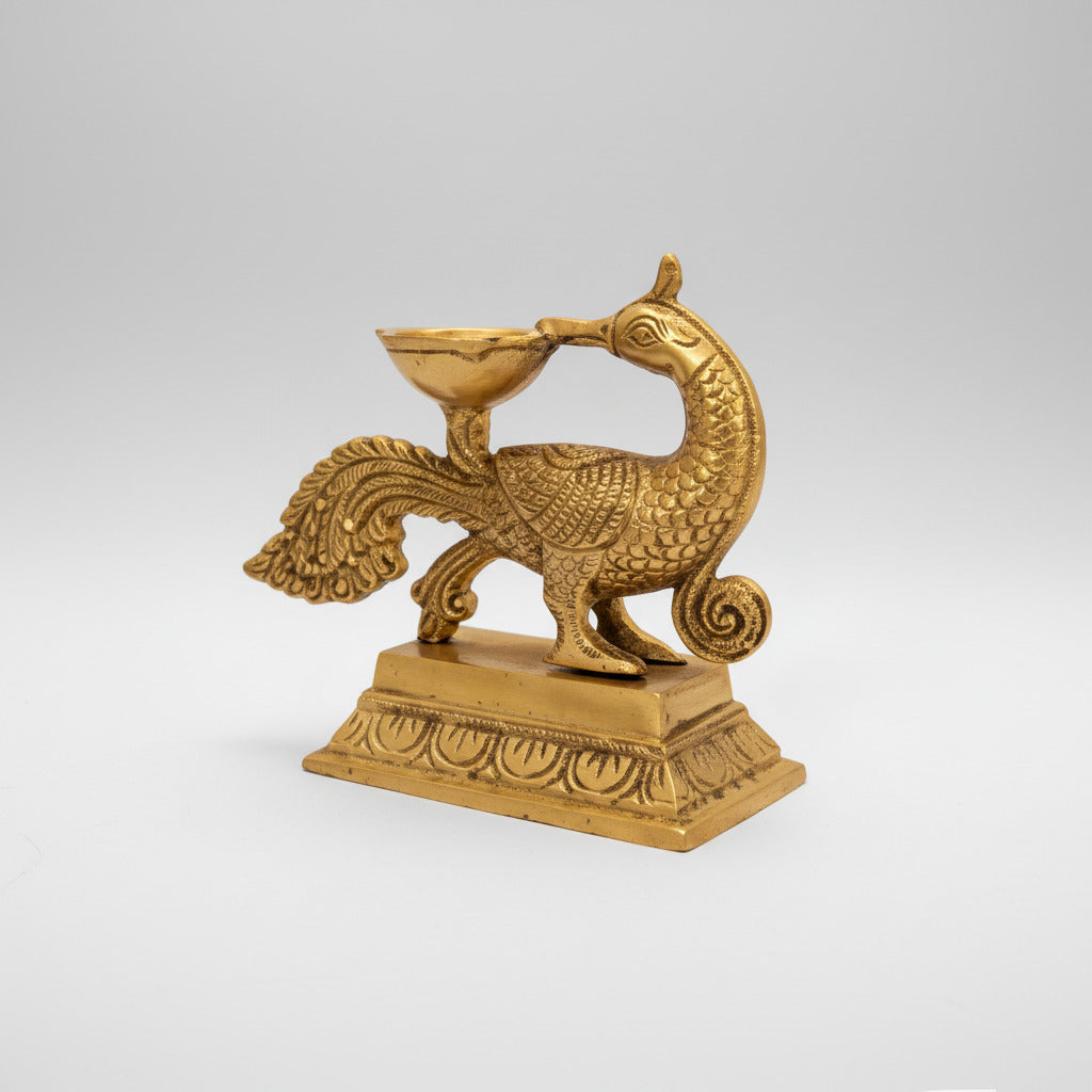 Peacock Lamp In Brass