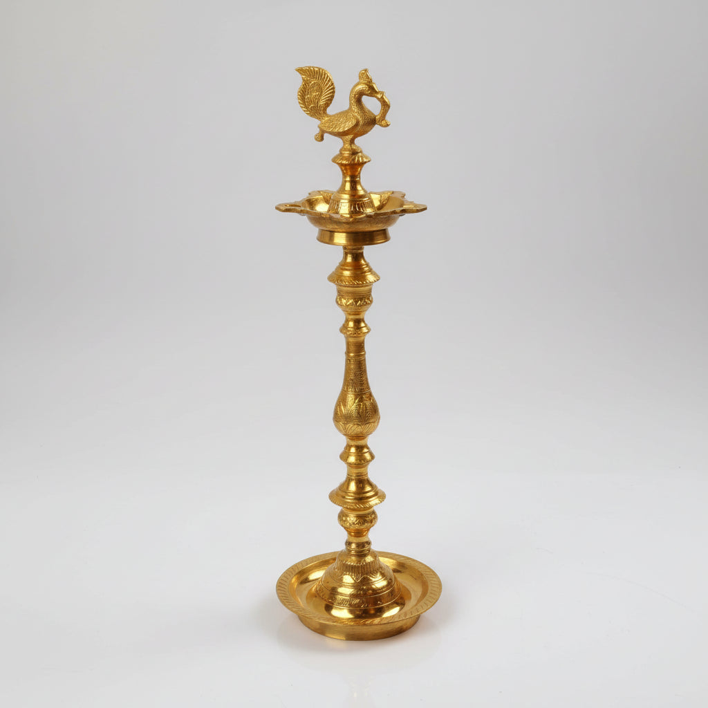 Peacock Oil Lamp In Brass-Set of 2