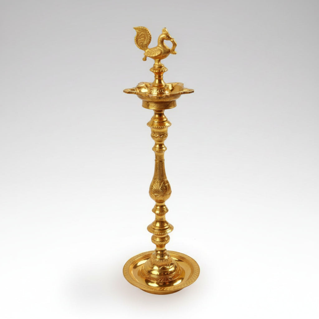 Peacock Oil Lamp In Brass-One Piece
