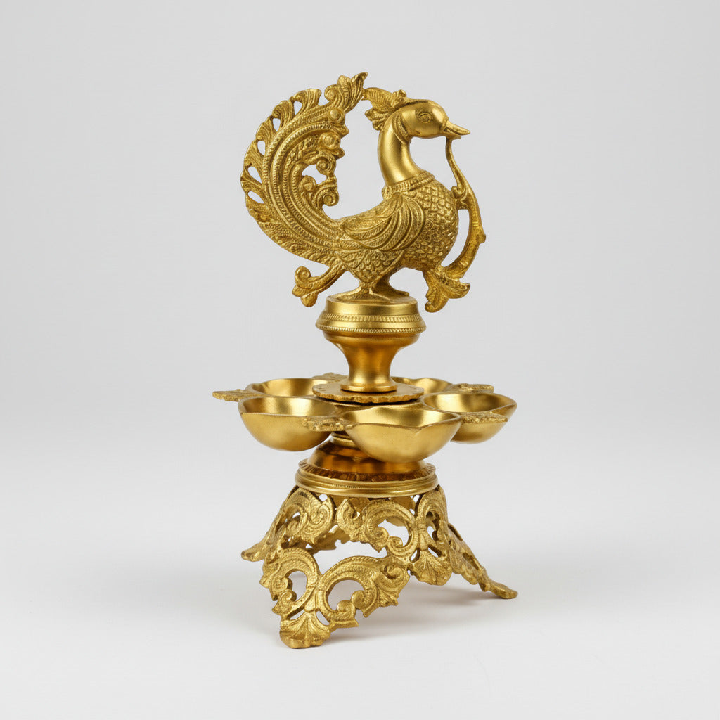 Peacock On Flower Brass Diya Big