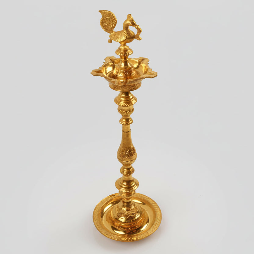 Peacock Samai Oil Lamp In Brass-Set of 2