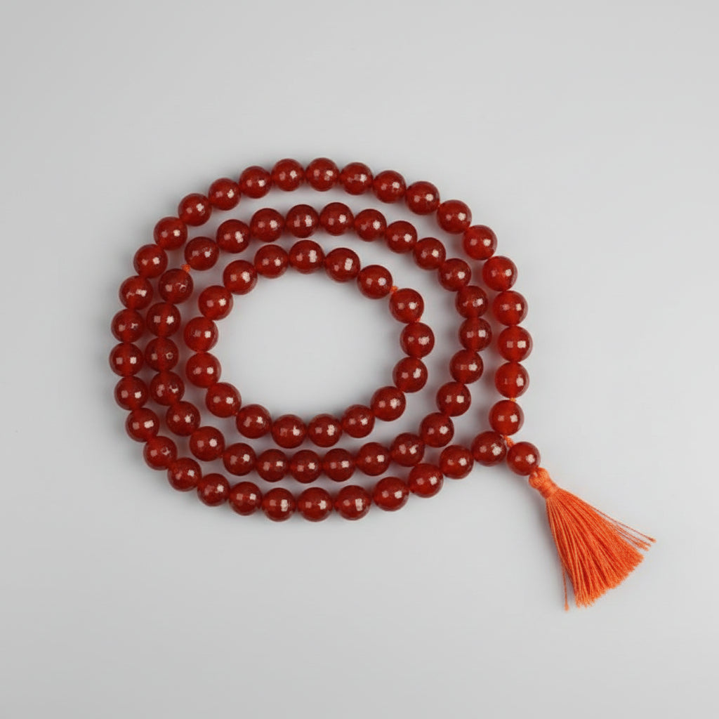 Red Carnelian Faceted Mala (10 mm)-108+1 Beads