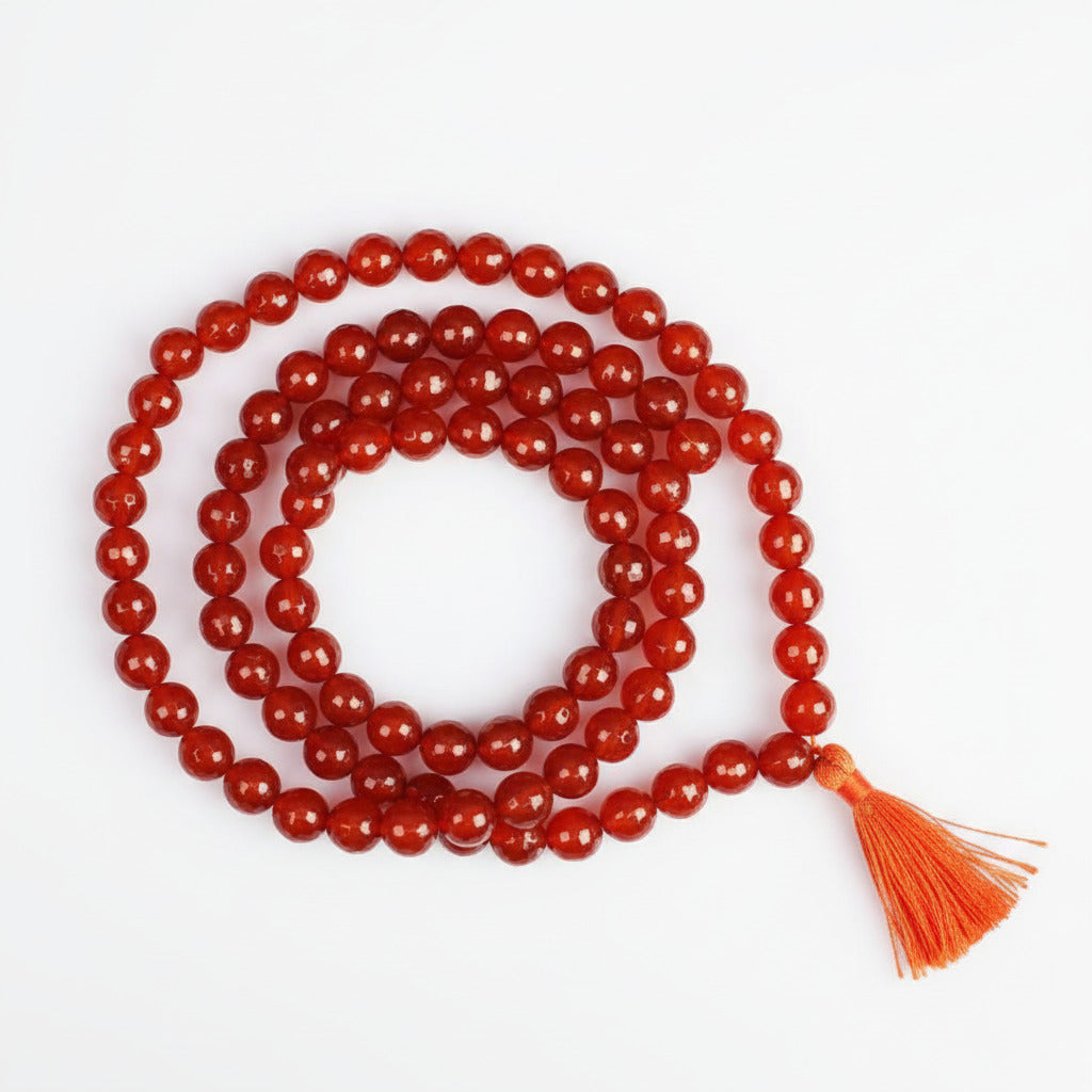 Red Carnelian Faceted Mala (10 mm)-54 Beads