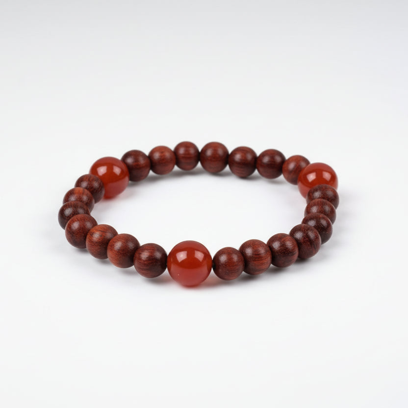 Red Sandalwood & Orange Carnelian Bracelet-Adjustable Thread