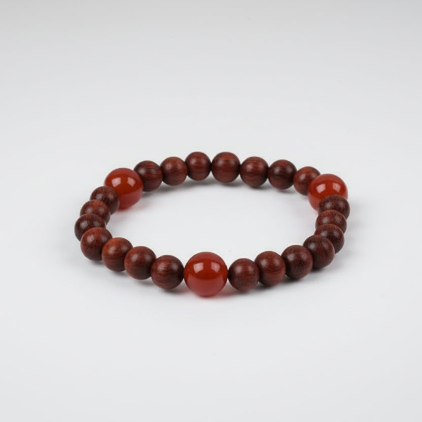 Red Sandalwood & Orange Carnelian Bracelet-Elastic