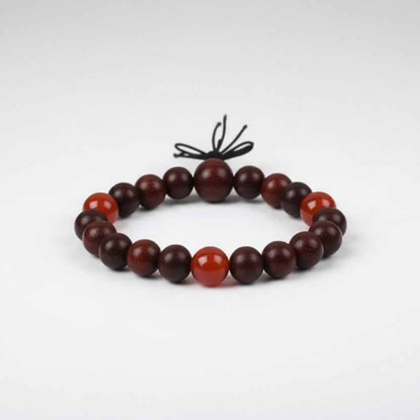 Red Sandalwood & Orange Carnelian Bracelet (II)-Adjustable Thread