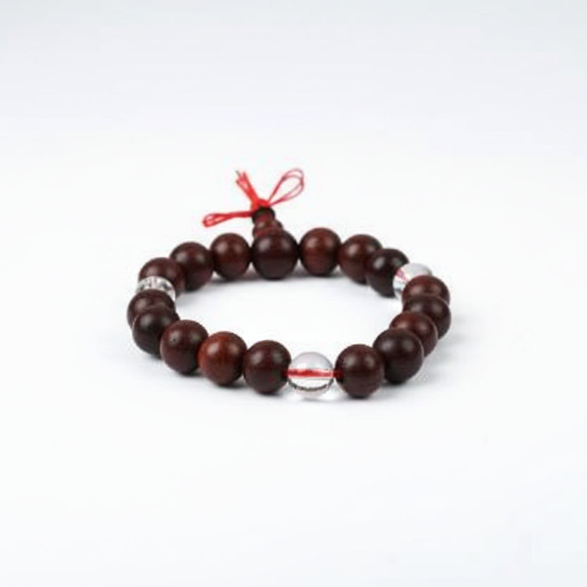 Red Sandalwood & Sphatik Beads Bracelet-Adjustable Thread