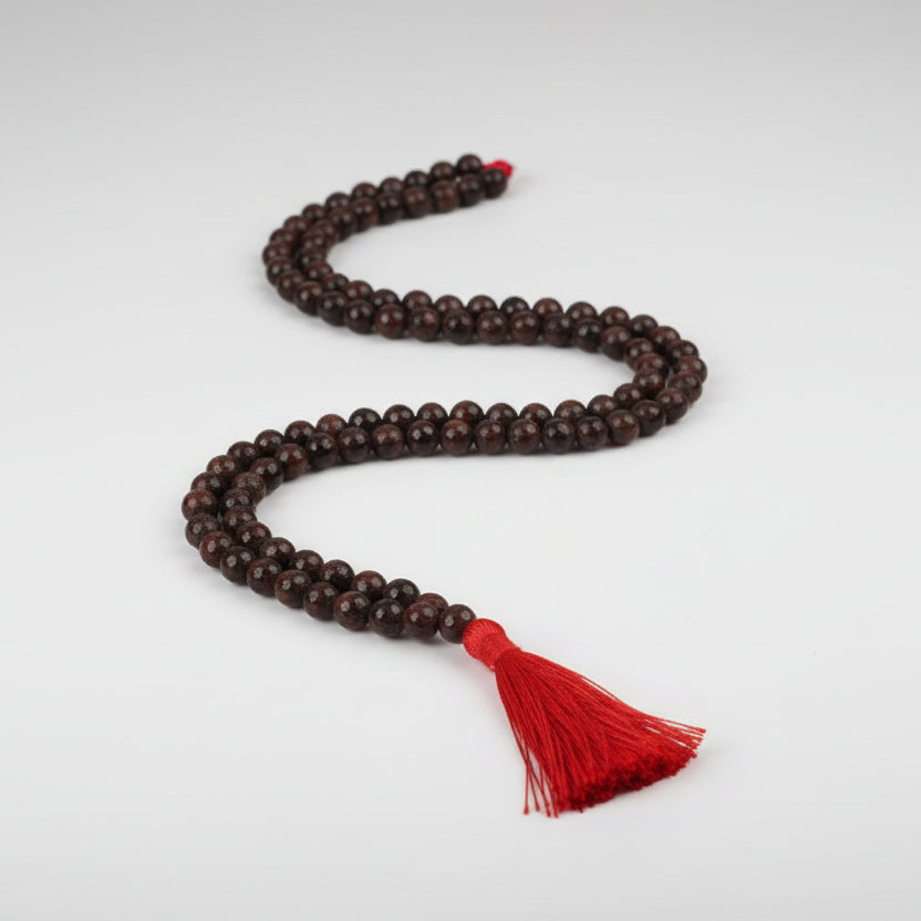 Red Tiger Eye Faceted Round Mala (6 mm)-With Knots
