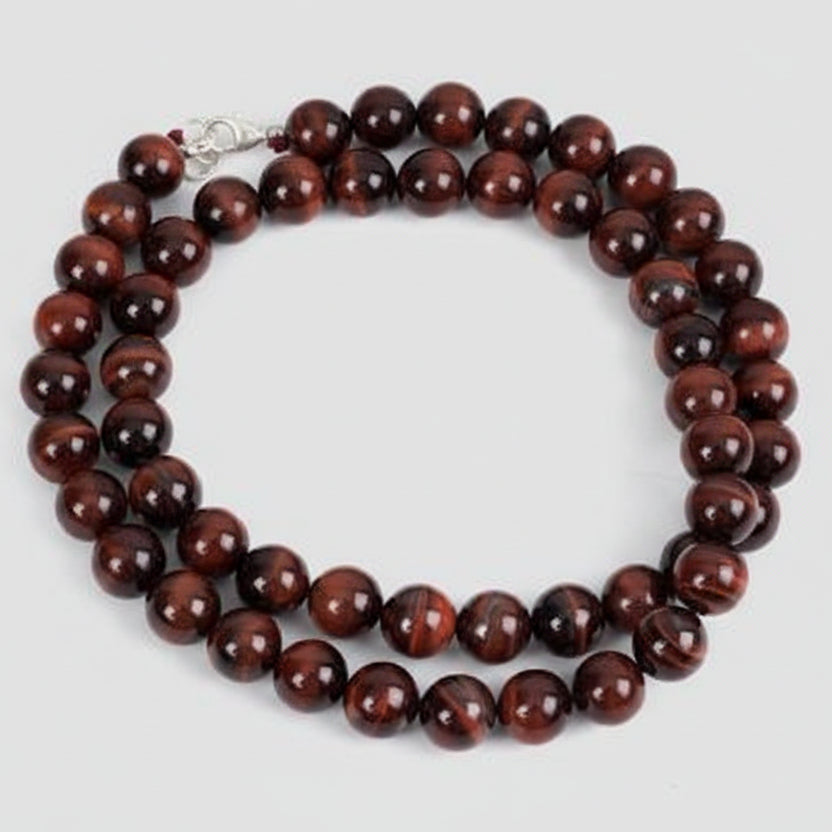 Red Tiger Eye Round Mala (12 mm)-54 Beads