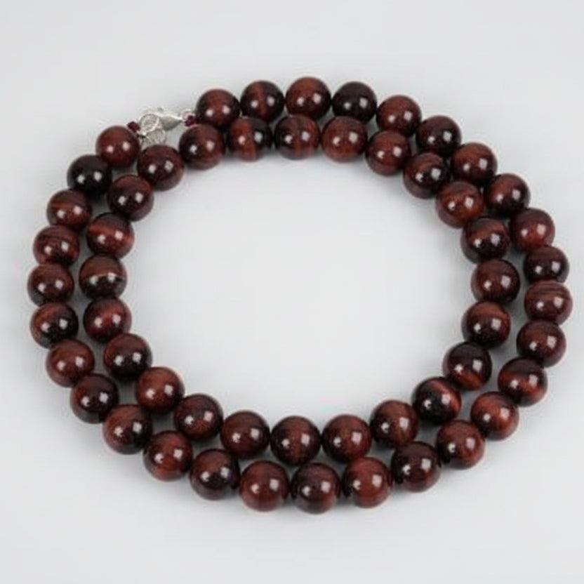 Red Tiger Eye Round Mala (12 mm)-72+1 Beads