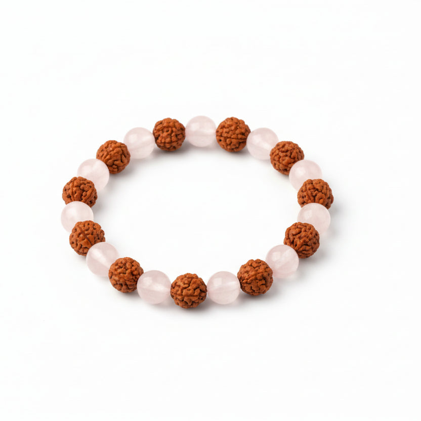 7 Mukhi Rudraksha And Rose Quartz Bracelet I-Thread