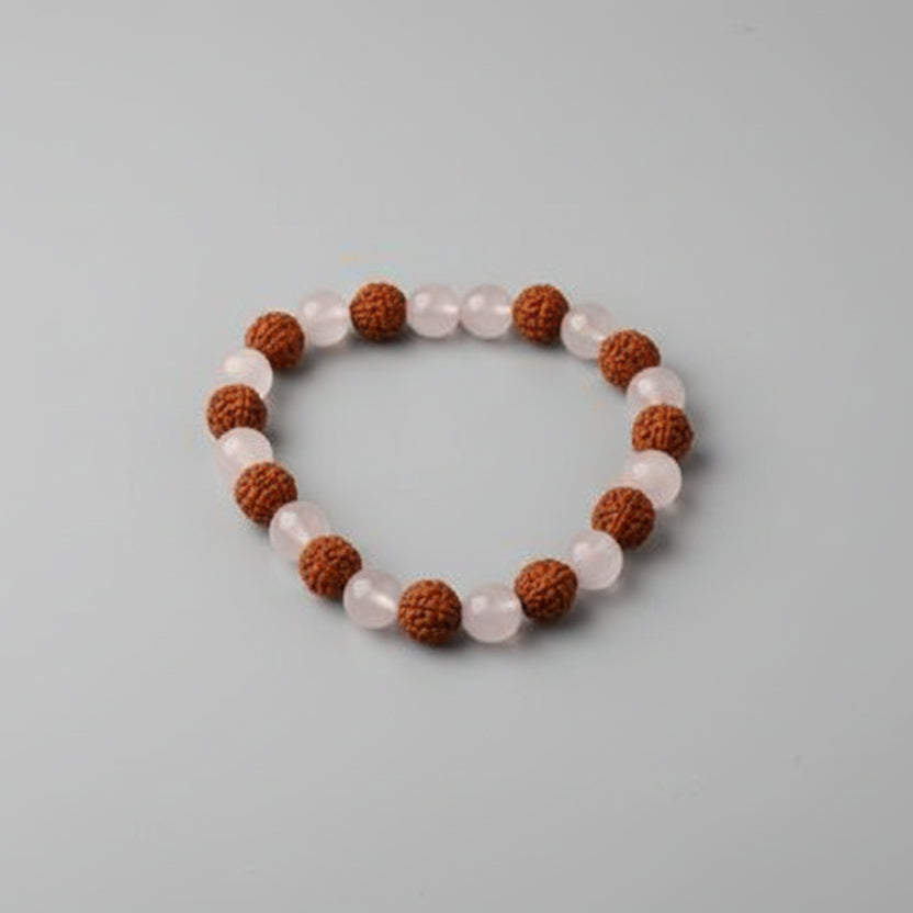 7 Mukhi Rudraksha And Rose Quartz Bracelet I-Elastic