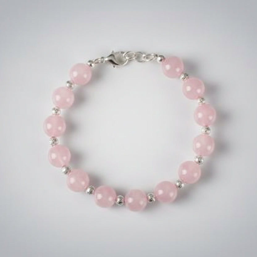 Round Rose Quartz Bracelet (Design I)-9 mm
