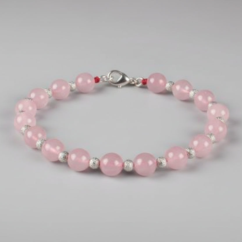Round Rose Quartz Bracelet (Design I)-9 mm