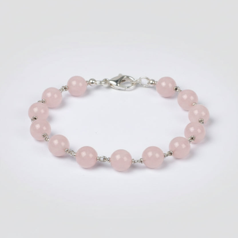 Round Rose Quartz Bracelet (Design III)-9 mm