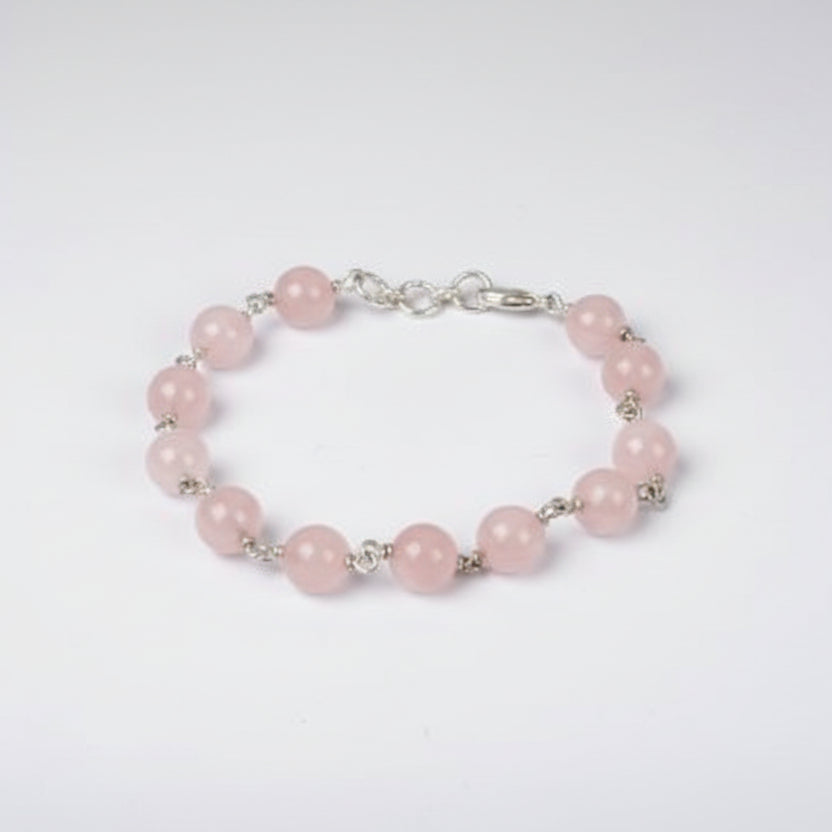 Round Rose Quartz Bracelet (Design III)-8 mm