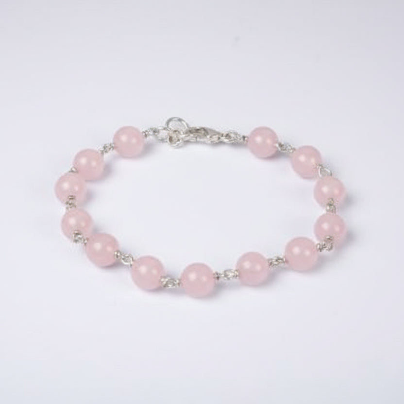 Round Rose Quartz Bracelet (Design III)-8 mm
