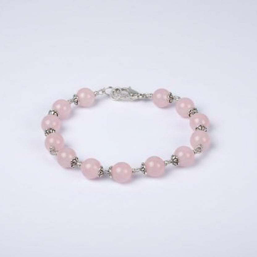 Round Rose Quartz Bracelet (Design III)-9 mm
