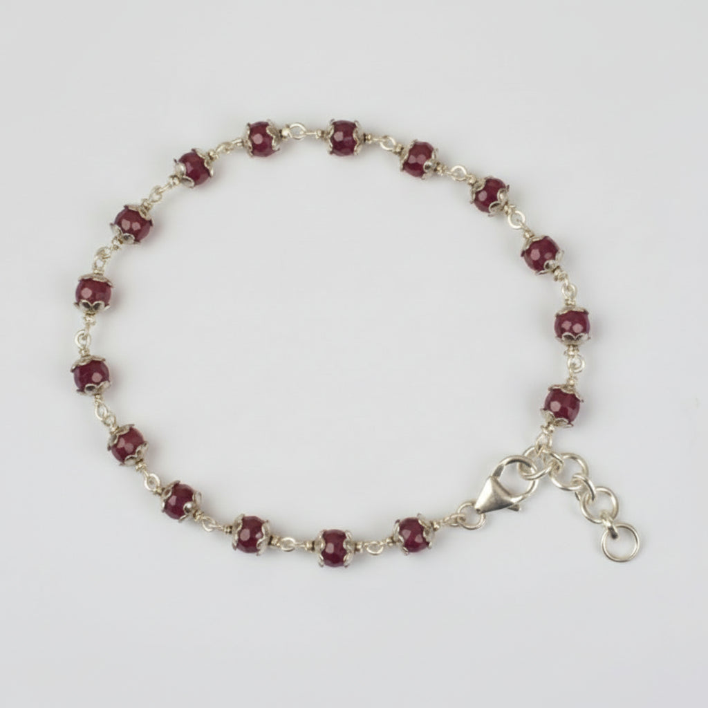Ruby Faceted Bracelet in Silver Caps-6 mm