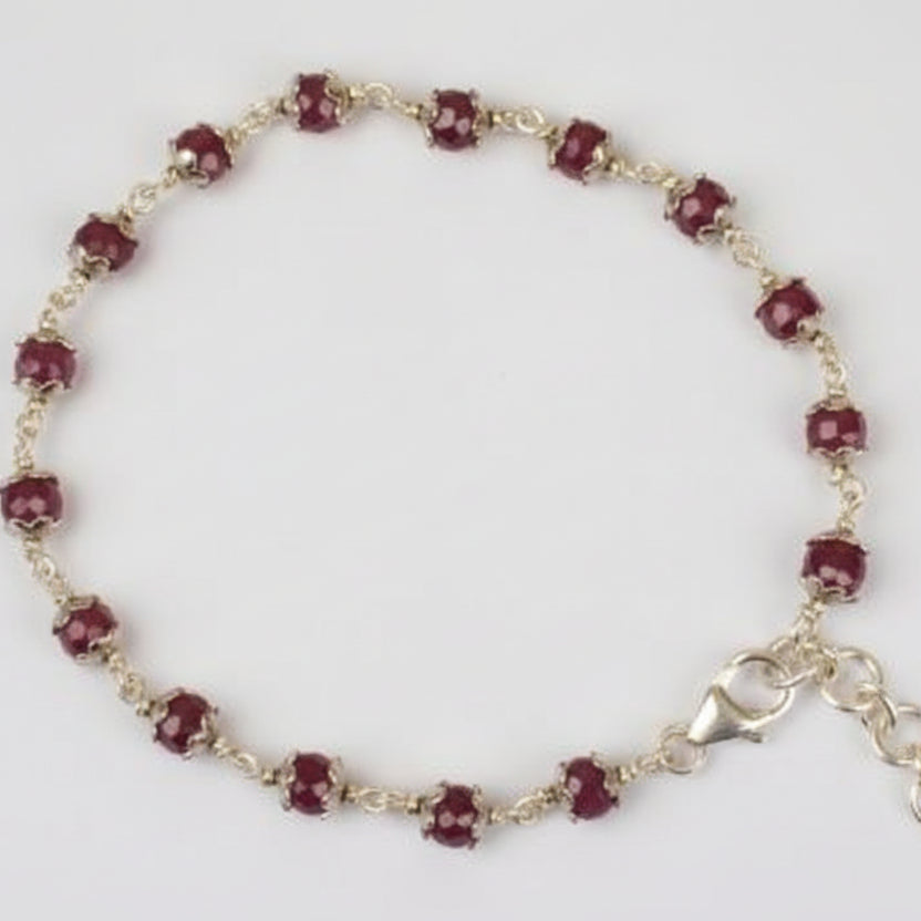 Ruby Faceted Bracelet in Silver Caps-5 mm