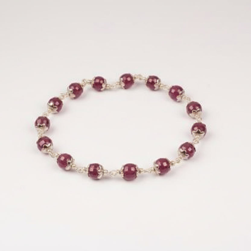 Ruby Faceted Bracelet in Silver Caps-6 mm