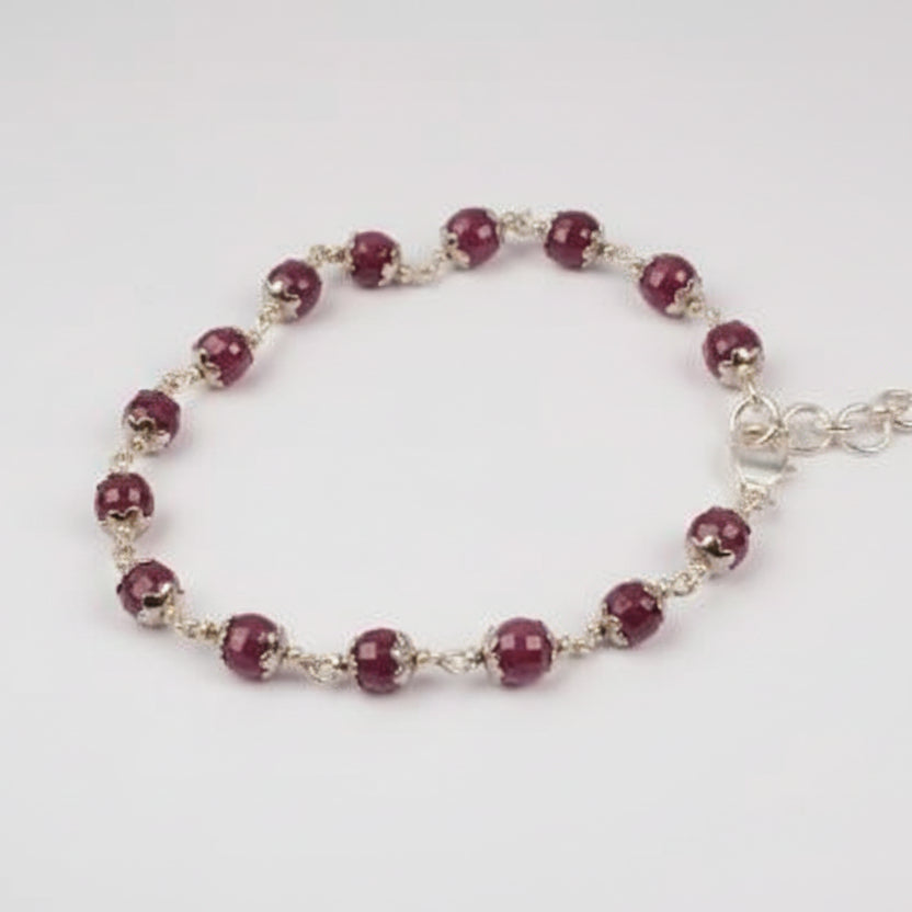 Ruby Faceted Bracelet in Silver Caps-5 mm