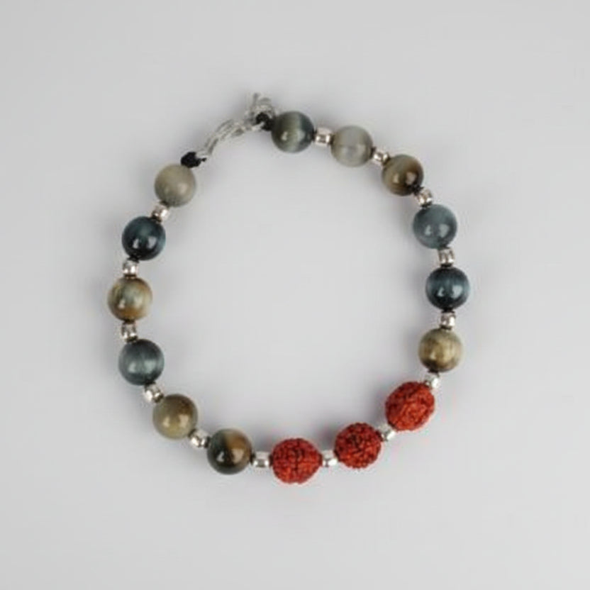 Rudraksha and Black Cats Eye Bracelet