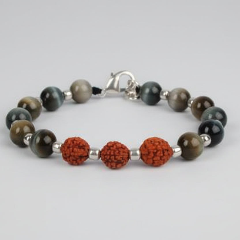 Rudraksha and Black Cats Eye Bracelet