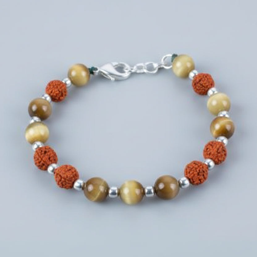 Rudraksha and Brown Cats Eye Bracelet (Design I)