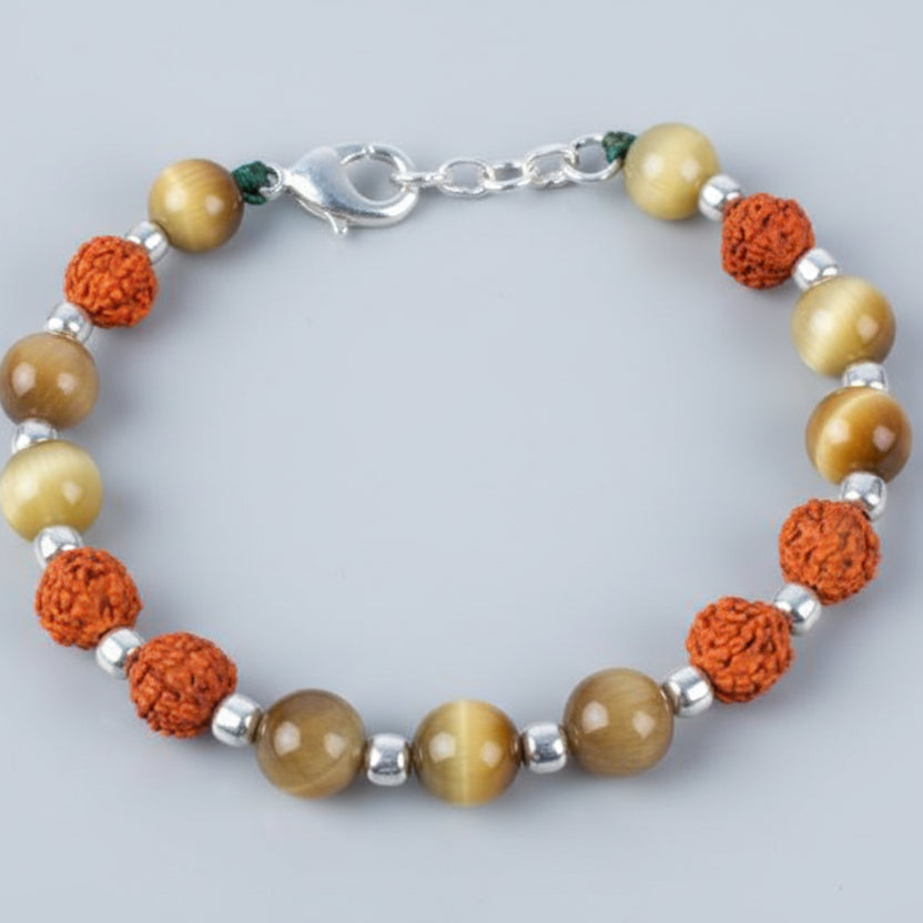 Rudraksha and Brown Cats Eye Bracelet (Design I)