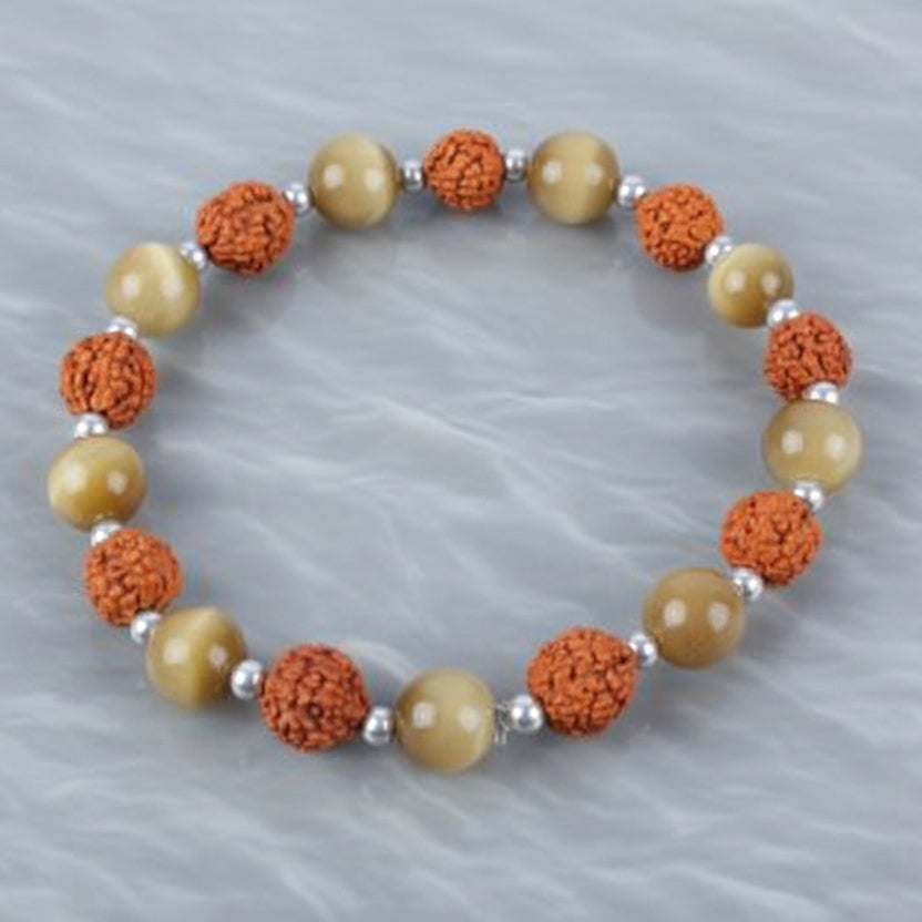 Rudraksha and Brown Cats Eye Bracelet (Design II)