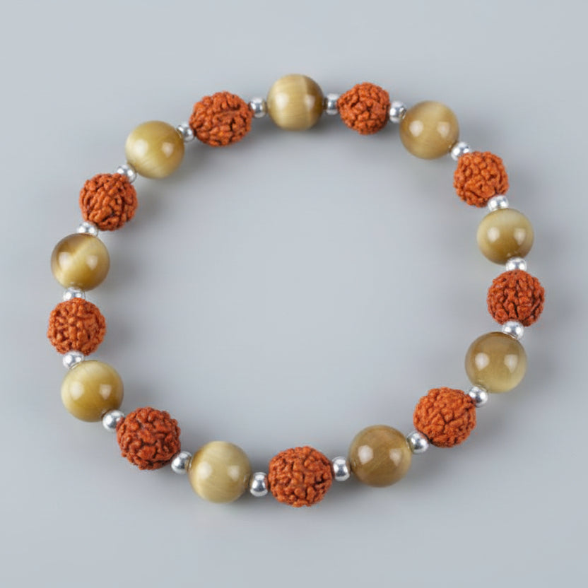Rudraksha and Brown Cats Eye Bracelet (Design II)